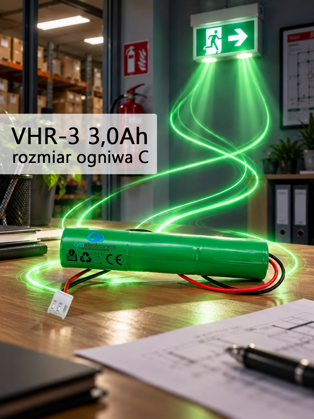 Pakiet do lampy awaryjnej 3,6V 3000mAh HT 3xC wtyczka VHR-3 2 piny (4975)